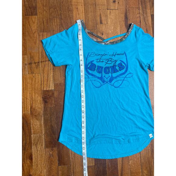 Realtree by Colosseum Women’s Tee Size Medium Turquoise Camo Loose Fit Graphic - Picture 4 of 7